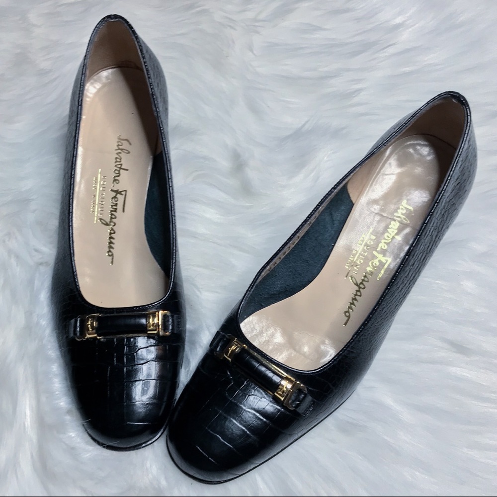 Salvatore Ferragamo Black Croc Loafer Sz 6.5